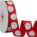 Satin Volleyball Ribbon, 5/8 Inch x 11 Yard, Red Volleyball Ribbon Use for Team Hair Bows, Wreath, Scrapbooks, Present Wrapping, Party Decoration, Crafts