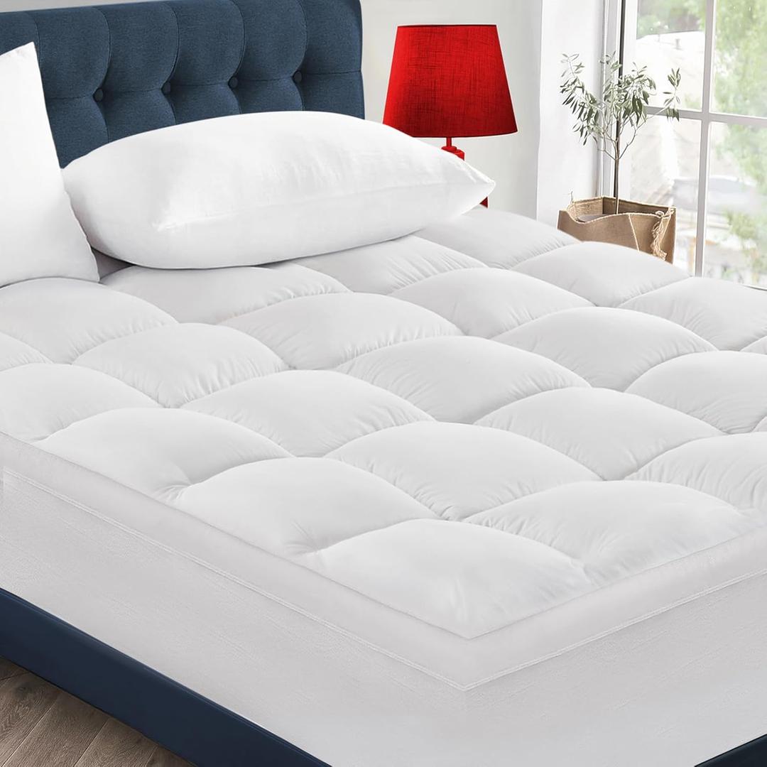 CYMULA King Size Mattress Topper - Extra Thick Cooling Mattress Pad Cover for Back Pain - Soft Mattress Protector Firm Bed Topper Pillow Top with 8-21 Inch Deep Pocket 3D Snow Down Alternative Fill (White)