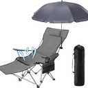 Karenhi 1 Set Beach Camping Chair with Umbrella for Adult Folding Reclining Camping Chair with Foot Rest Adjustable Clamp Canopy Shade for Outdoor Patio Beach Travel, 61.42 x 35.24 x 21.26 inches