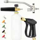 Foam Cannon Dual Connector Pressure Washer Kit, Includes 1/4 Inch Foam Cannon Dual Connector, Pressure Washer Gun for Car Washing and Cleaning, with 5 High-Pressure Spray Nozzles