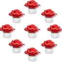 12 Pack Led Candles with Artificial Flowers, 200+Hour Battery Operated Tea Lights Candles for Centerpiece Table, Party, Wedding Decorations (Red) (12 Pack, Red)