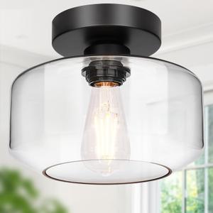 Industrial Semi Flush Mount Ceiling Light, 800 Lumen LED Bulb Included, Clear Glass Shade Ceiling Light Fixture, Farmhouse Light Fixture for Hallway Corridor Kitchen Bathroom Bedroom Passway (Clear Glass (Includes $12 bulb, 2700K, 800LM))