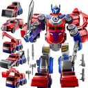 MSKOLER Robot Toys for Kids 3-5 Magnet Transforming Robot 5-in-1 Educational Toys Easy DIY Assembling Vehicle Playsets for Boys and Girls (Red)