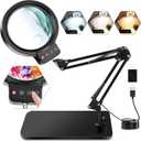 10X 30X Large Magnifying Glass with Light and Stand, 5-inch Lighted Magnifier, 72 LED 3 Color Modes Stepless Dimmable, Hands-Free Magnifying Glass Desk Lamp for Reading Craft Hobby Close Work Black