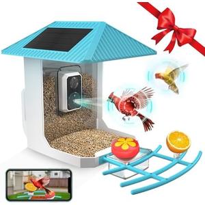 2K Smart Bird Feeder with Camera, 2.5L Ai Smart Bird House for Outdoors with Solar Powered, Live View, Instant Arrival Alerts, Capture Bird Video, Camera Feeders Ideal Gift for Parents