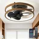 Zoruny 13 Inch Small Ceiling Fan with Light and Remote, Low Profile Flush Mount Fandelier, Dimmable 3CCT Quiet LED Ceiling Fans for Bedroom, Wooden Black