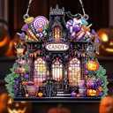 Motiskyy Halloween Candy Shop Diamond Art Hanging Kits for Adults 5d Special Shaped Rhinestone DIY Acrylic Painting Hanging Ornament Halloween Diamond Art Window Pendants Home Wall Craft