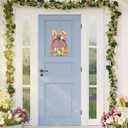 Yinkin Happy Easter Door Decoration Easter Wreaths for Front Door Bunny Floral Bucket Hanging Sign Welcome Wood Sign Wall Hanging Eggs Plaque Decoration for Shop Garden Home Party Supplies(Bunny Ear)