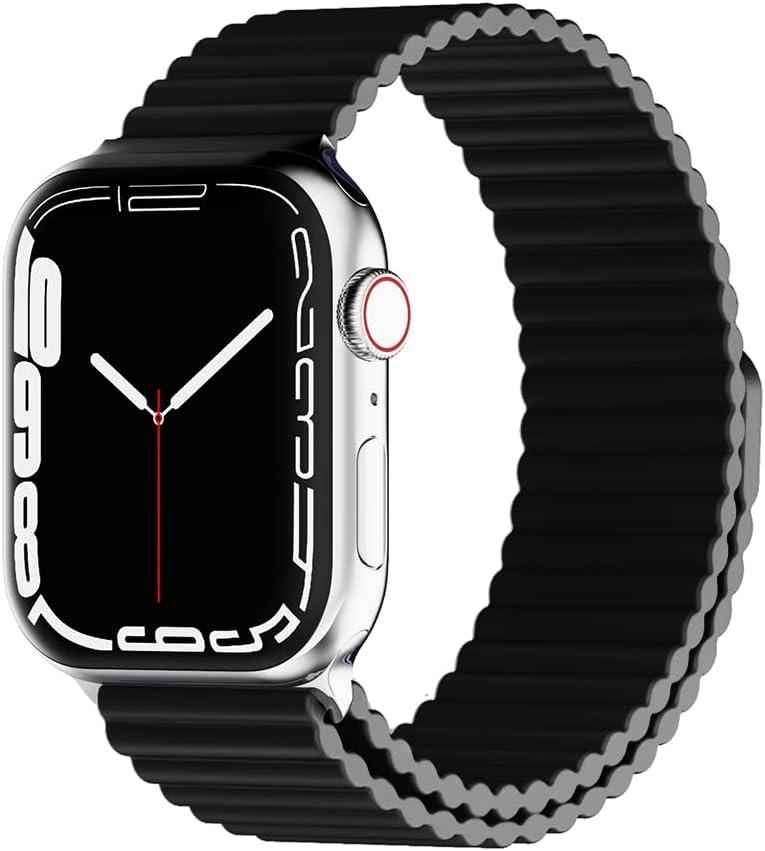 HeiKe Magnetic Silicone Band for Apple Watch Band 49mm 46mm 45mm 44mm 42mm 41mm 40mm 38mm for Men Women,Sport Loop iWatch Wristband Strap for Apple Watch Ultra 3 2 1 SE Series 11 10 9 8 7 6 5 4 3 2 1 (Black)
