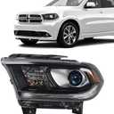 FIONE Halogen Headlight Assembly Compatible With Dodge Durango 2014-2020 Replacement Black Housing Headlights Without LED DRL Projector Left Driver Side LH 68299135AD CH2502302