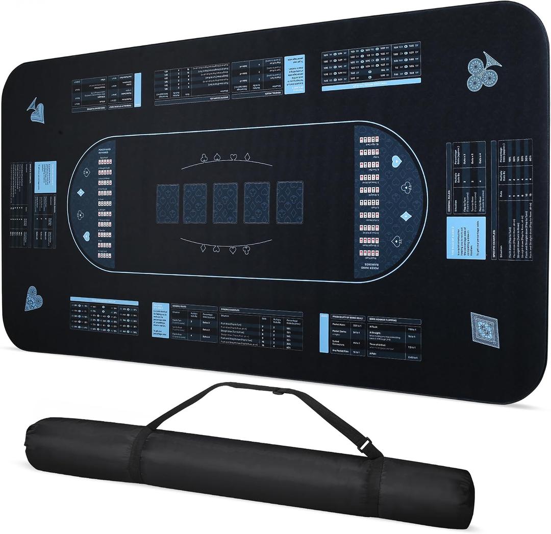RUNNING HOT Exclusive Pro Poker Mat: 70" x 35", Anti-Slip, Durable, Foldable Design with Poker Probability Guide - Ideal for Casino Games, Carrying Bag Included