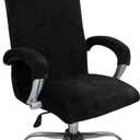 Velvet Plush Office Chair Cover with Armrests - Universal XL Size, Stretch Elastic fit for Desk Computer Chairs, Suitable for Pets and Children Friendly, Washable, Black