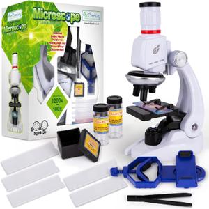 ArtCreativity Microscope for Kids (120X - 400X - 1200X) Educational Science Kit with Microscope, Slides, Tweezers, and Vials - Phone Viewing Mount for Specimen Pictures - Kids Beginner Science Kit
