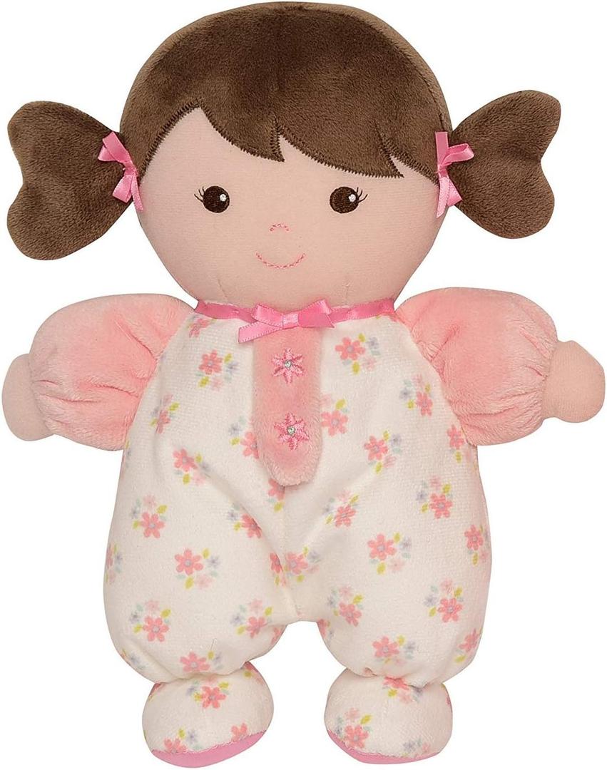 Baby Starters Plush Baby Doll with Rattle, Brunette Olivia, Pink, 9 inch, 1 Count