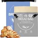 Bread Bags for Homemade, Beeswax Reusable Bread Bag for Sourdough 2-Pack, XL-Reusable Waxed Food Storage Bag to Keep Sourdough Fresh, Freezer-Safe, Eco-Friendly (Blue&Grey)