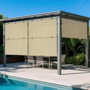 Windscreen4less 8'W x 6'H Outdoor Roll Up Foldable Shade Fabric UV Blockage Roller Shade for Deck Pergola Yard Gazebo Patio (Beige), 96"W x 72"H