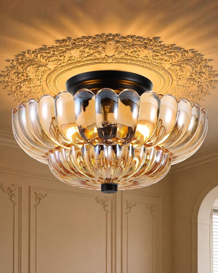 Semi Flush Mount Ceiling Light 11.8" Vinatge Black Hallway Lights