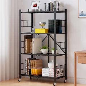 Folding Storage Shelves, 5-Tier/4-Tier/3-Tier Metal Collapsible Shelves with Wheels, Shelving Units and Storage Rack, Rolling Shelf No Assemble. (Black)