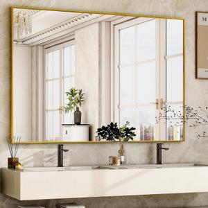 HARRITPURE 48"x30" Framed Bathroom Mirror for Wall Rectangle Mirror Aluminum Alloy Frame Wall-Mounted for Farmhouse Entryway Bedroom Living Room Gold (48"L x 30"W)