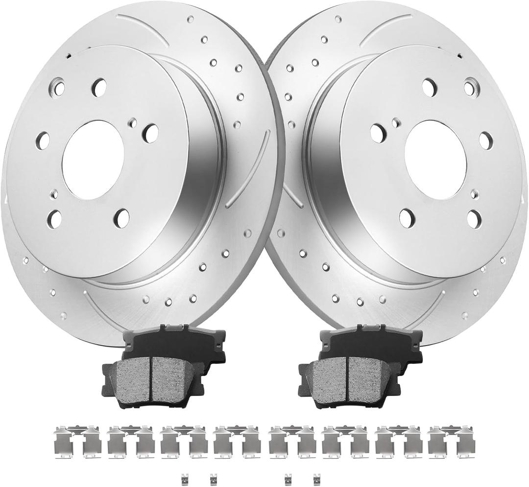 MOTOREVO Rear Geomet Brake Rotors Kit Compatible with RAV4 [2006-2018, 281mm11.1in] Automotive Replacement Back Discs and Ceramic Brake Pads 2007 2008 2009 2010 2011 2012 2013 2014 2015 2016 2017