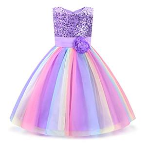 Uhnice Little Girl's Sequin Sleeveless Mesh Rainbow Dress for Wedding Party (3 Years, Purple) 110