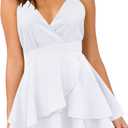 firfig Womens Deep V-Neck Cami Dress Crisscross Open Back Tie Waist Mini Dresses (White, XL)