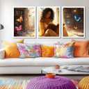 3pcs Black Girl Reading Books Canvas Wall Art Colorful Book Butterflies Posters Prints African American Girl Wall Decor Pictures For Living Room Bedroom Study Reading Room Home Decoration Unframed