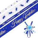 LaRibbons Graduation Ribbon 4 Rolls 1" and 3/8" 20 Yards TTL, Blue and White Gold Congrats Grad Satin Grosgrain Ribbon for Gift Wrapping Class of 2025 Grad Party Lei Making