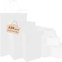 vanhel 120 pack White Gifts Bags with Handles Assorted Sizes Mixed Sizes Bulk Kraft Paper Gift Bags Take Out Bags for Business, Merchandise, Shopping, Retail, Favors Grocery
