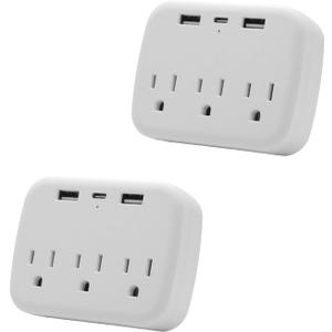 2 Pack Multi Plug Outlet Splitter with USB,Surge Protector Outlet Extender with 3 Wall Outlets 4 USB Wall Charger(2 USB C), ETL Listed,Small Outlet Adapter Plug Extender for Travel
