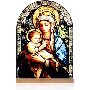 KOMI Madonna and Child Icon Virgin Mary Christ Jesus Catholic Ornament Statue Tabletop Decor Acrylic Standing Home Altar Decor Christian Gifts