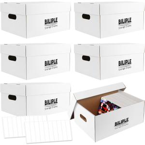 6 Pack Comic Book Storage Box, 15.8" X 7.2" X 10.7" Thick Cardboard Comic Long Box with Lids, Holds 150-175 Current/Silver Age Comics, Stackable Comics Books Bin Container Organizer Holder(White)
