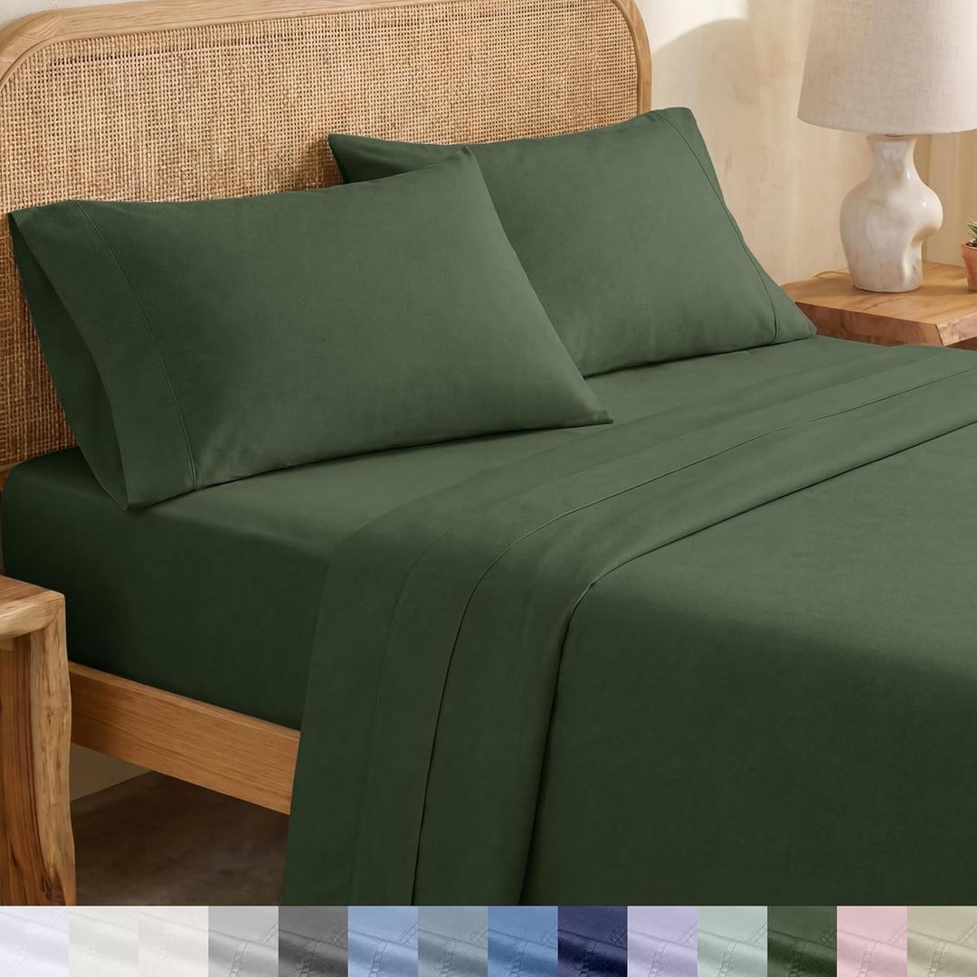 California Design Den Queen Sheets Set - Soft 100% Organic Sheets with Deep Pockets, Crisp Percale, Breathable and Durable Bedding Set - Olive Green