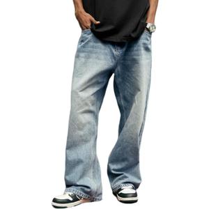 Mens Baggy Jeans Y2k Skater Vintage Plain Pants Casual Wide Leg Loose Fit Denim Hip Hop Jean (Small, 1-bl)