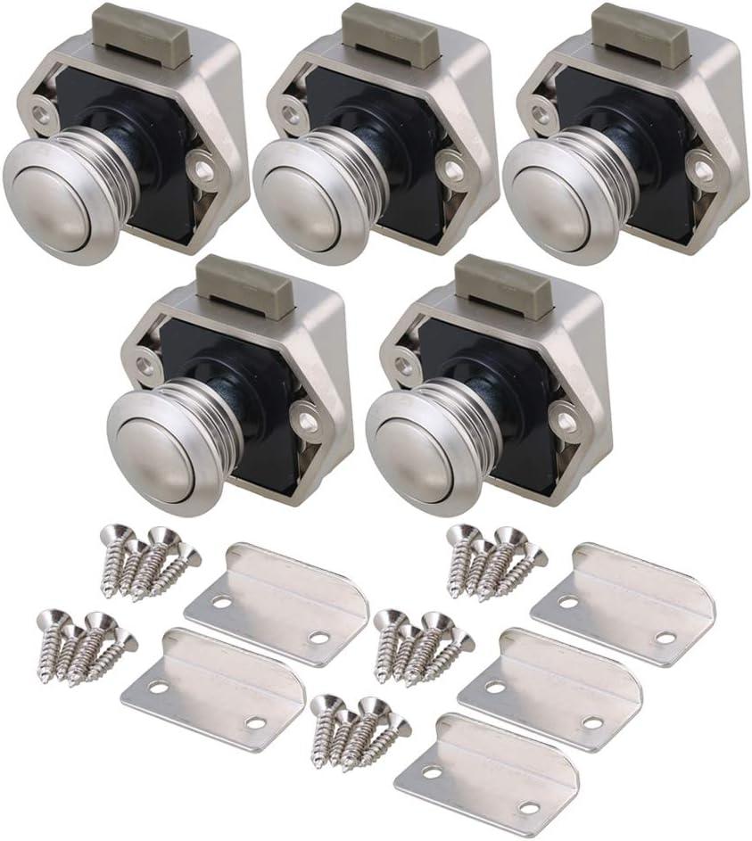 RDEXP Push Button Keyless Locks Latch Knob Cupboard 2cm/0.79in Mounting Hole for RV Drawer Cabinet Door Thickness 1.5-1.8cm Set of 5 (3.5x2.4cm/1.37x.94inch(LxW))