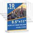 Acrylic Sign Holder 8.5 x 11 Inch 10 Pack, Double Sided Sign Stand for Menu Flyer Display, T Shape Clear Plastic Flyer Holder for Stores, Restaurants, Hotels, Office