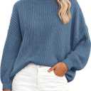 PRETTYGARDEN Fall Sweaters for Women 2025 Fashion Long Sleeve Casual Ribbed Knit Winter Clothes Pullover Jumper Tops (Grey Blue, Medium)