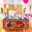 Tieshankao 6FT Circus Party Tablecloth Decorations: Carnival Theme Tiger Table Cover Red Blue and Yellow Decor for Home Birthday Party Supplies