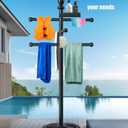 Pool Outdoor Towel Rack, 6 Bars with Top Tray Metal Heavy Duty Pool Accessories with Heavy Metal Base, Hot Tub Accessories Towel Dying Rack Towel Stand for Pool, Hot Tub etc