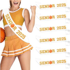 Serencatcher Basketball Senior Night Party Decorations, 12Pcs Basketball Senior 2025 Sash, Class of 2025 Graduation Gifts Senior Cheer Cheerleader Sashes Satin White Sash with Glitter Letters