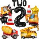 13pcs Construction Theme Birthday Party Decorations, Number 2 Large Construction Truck Traffic Cones Foil Balloon, 2nd Boy Birthday Party Decoration Supplies (2nd)