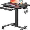 Mobile Standing Desk with Drawer, 28" Rolling Desk with Cup Holder and Hooks, Portable Laptop Workstation on Wheels, Height Adjustable Cart with Storage for Home Office, Black