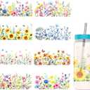 8 Pcs Rub on Transfers for Crafts Sunflower Rub on Stickers Cup Wraps, Transfer Stickers for Glass Cups, Daisy Patterns Colorful Waterproof Flower Wraps for 16oz Glass Cups DIY Crafts