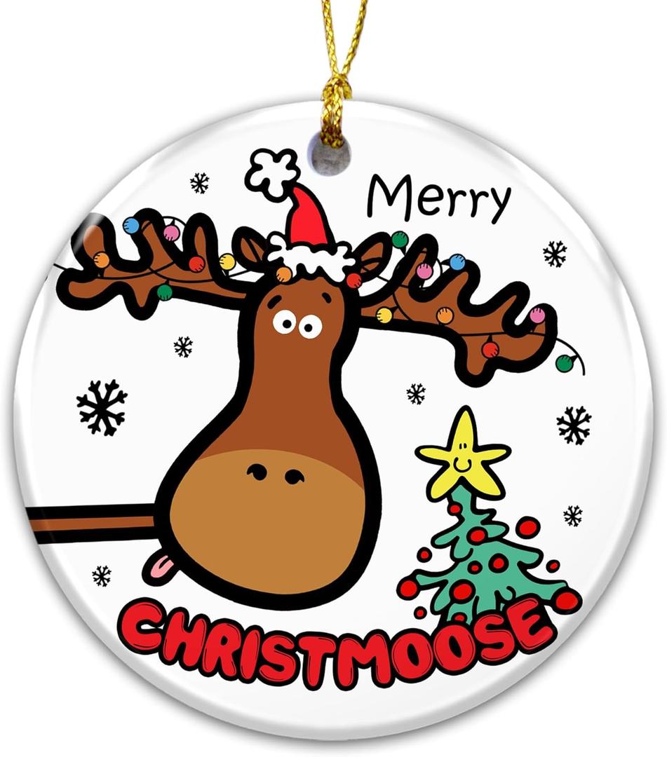 Merry Christmoose Ornament  Cute Moose Christmas Ornament, Funny Holiday Pun Ornament, Animal Gift for Kids & Adults, Farmhouse Rustic Woodland Winter Dcor, Gift for Moose Lovers