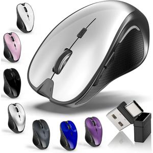 Mouse for MacBook Bluetooth Wireless Mouse Laptop MacBook Air Mac Pro Silent Rechargeable PC iPad Optical Mouse with Jiggler Dual Mode Switch Bluetooth 5.2/3.0 and 2.4GHz USB Type-C Receiver