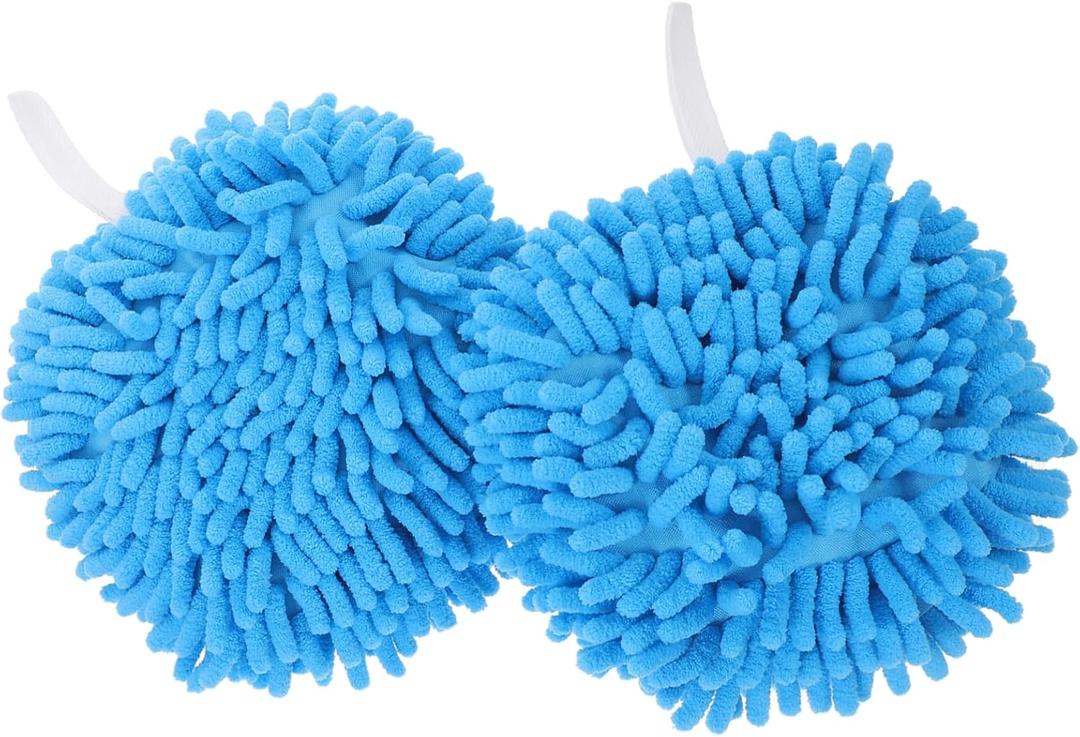 MAGICLULU 2Pcs Chenille Hand Towel with Hanging Loop Soft Absorbent Bathroom Kitchen Towels Quick Drying Fuzzy Ball Design for Versatile Use