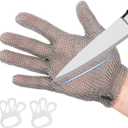 Metal Mesh Gloves (XXS~XL), Anti-cut Gloves, Butcher's Gloves Food Grade Stainless Steel Metal Mesh Gloves (Gray, L)