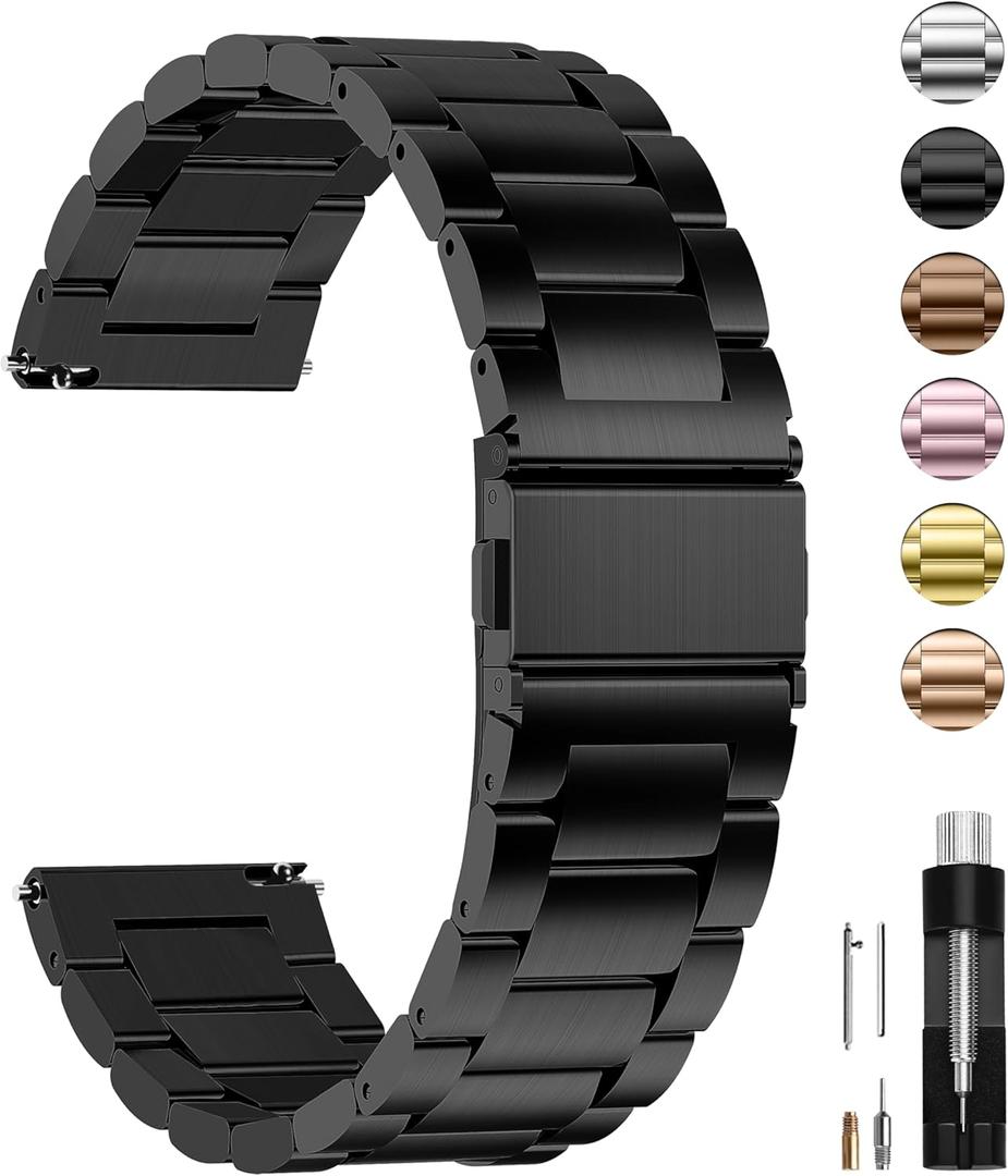 Fullmosa Watch Band, Quick Release Stainless Steel Replacement for Men Women, Metal Chain Watch Strap Width 16mm 18mm 19mm 20mm 22mm 24mm, Black, 18mm (18MM(See Diagram))