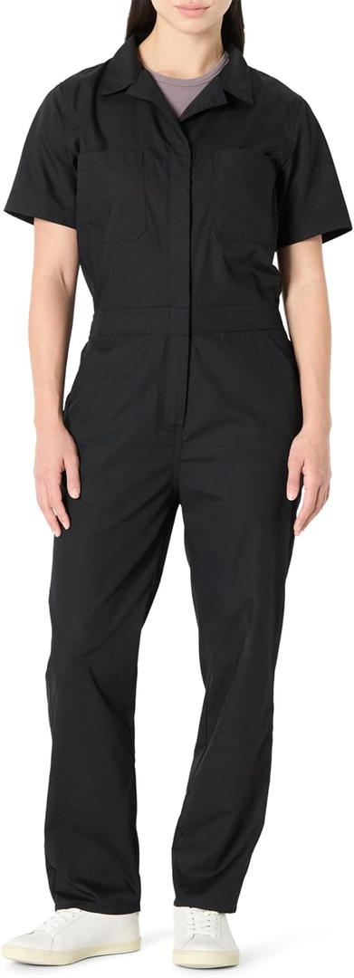 Amazon Basics Women's Regular-Fit Short Sleeve Coveralls (Medium, Black)