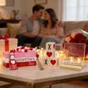 Perfect Valentines Day Table Decorations, Wood Stack with XOXO Signs Set (Gift Card, Box and Bag), Valentine's Day Decor for Home Room Office Fireplace Kitchen Shelf Desk Centerpiece Tiered Tray